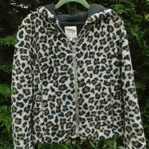 Chaser Leopard Sherpa Zip-Front Hooded Teddy Coat